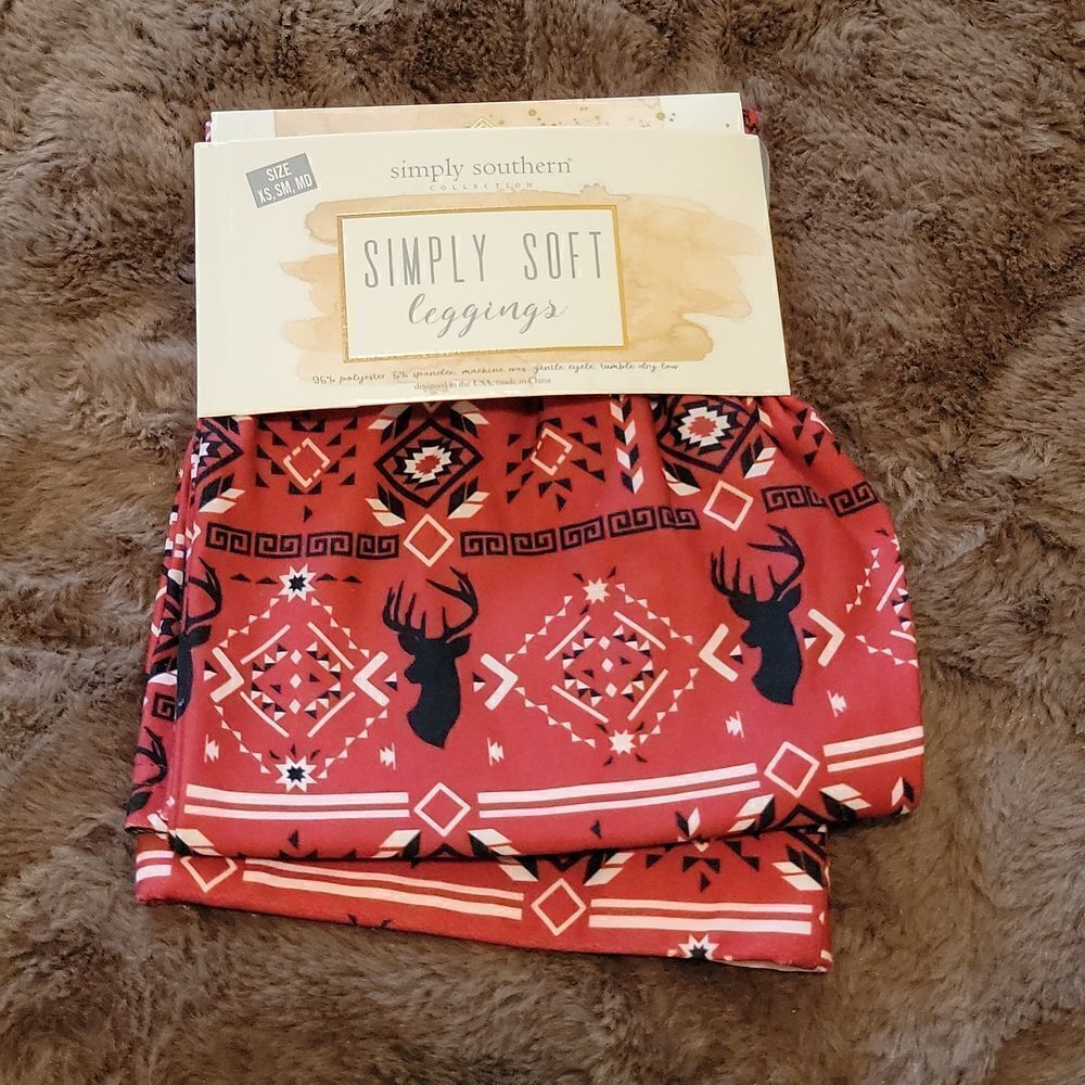New Simply Southern SS Soft Reindeer Deer Leggings Size XS-M